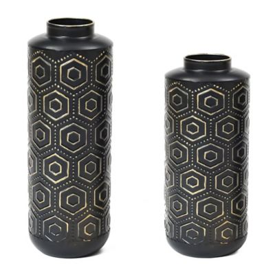 LuxenHome Set of 2 Black and Gold Metal Bottle Vases