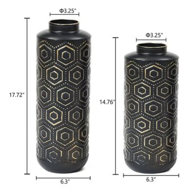 Image showing 5 th LuxenHome Metal Bottle Vase Set, Black/Gold, 2 pc.