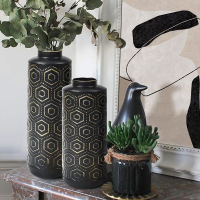 Image showing 7 th LuxenHome Metal Bottle Vase Set, Black/Gold, 2 pc.