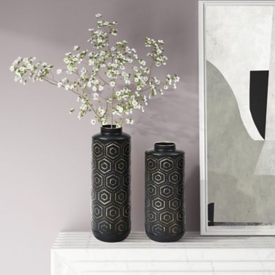 Image showing 8 th LuxenHome Metal Bottle Vase Set, Black/Gold, 2 pc.