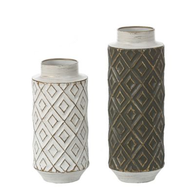 LuxenHome Set of 2 Distressed Black and White Metal Bottle Vases, WHD1465