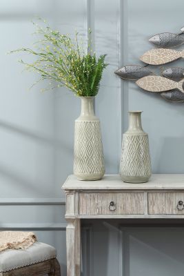 Image showing  Vintage Metal Bottle Vase Set, Gray/Green, 2 pc.