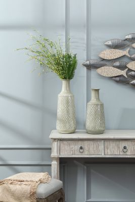 Image showing  Vintage Metal Bottle Vase Set, Gray/Green, 2 pc.