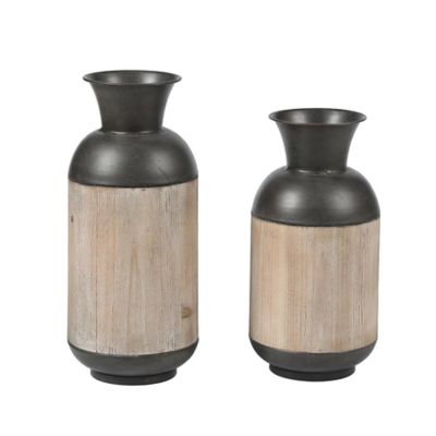 LuxenHome Set of 2 Iron and Wood Bottle Vases, WHD945