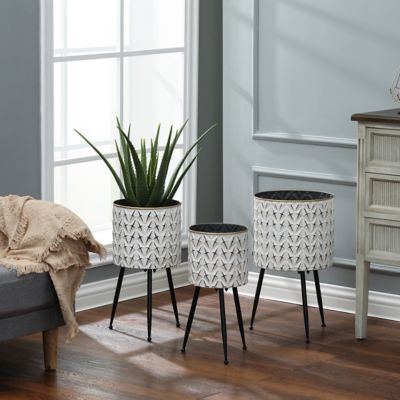 Image showing  Assorted Distressed Metal Cachepot Planters with Legs, White/Black, 3-Pack