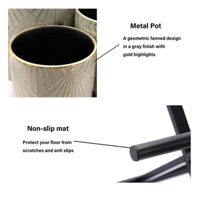 Image showing 5 th LuxenHome Assorted Metal Cachepot Planters with Stands, Gray/Gold/Black, 3 pk.