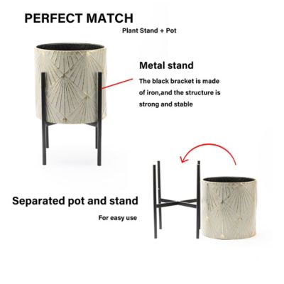 Image showing 6 th LuxenHome Assorted Metal Cachepot Planters with Stands, Gray/Gold/Black, 3 pk.