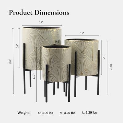 Image showing 7 th LuxenHome Assorted Metal Cachepot Planters with Stands, Gray/Gold/Black, 3 pk.