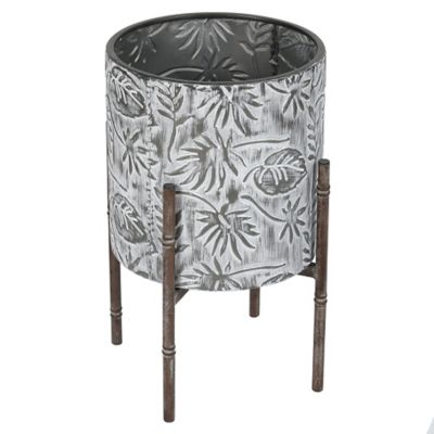 Image showing  Assorted Metal Coastal Distressed Cachepot Planters with Metal Stands, White/Gray, 2-Pack