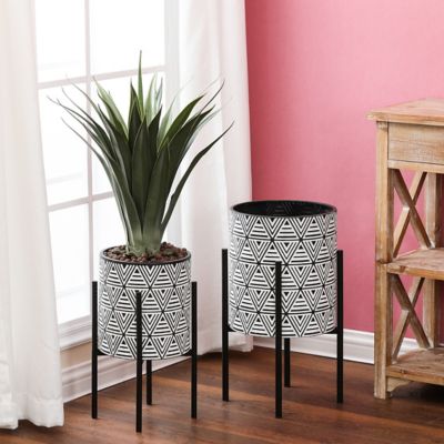Image showing  Assorted Metal Cachepot Planters with Metal Stands, Black/White, 2-Pack, WHPL1456