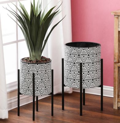 Image showing  Assorted Metal Cachepot Planters with Metal Stands, Black/White, 2-Pack, WHPL1456