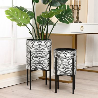 Image showing  Assorted Metal Cachepot Planters with Metal Stands, Black/White, 2-Pack, WHPL1456