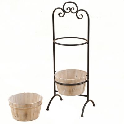 Image showing  2.2 gal. Wood 2-Tier Cachepot Planters with Metal Stand, Black, 2-Pack