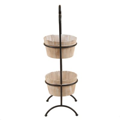Image showing  2.2 gal. Wood 2-Tier Cachepot Planters with Metal Stand, Black, 2-Pack