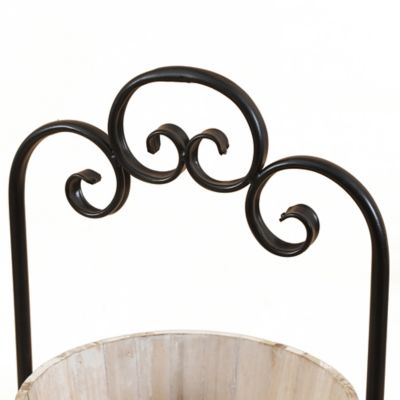 Image showing  2.2 gal. Wood 2-Tier Cachepot Planters with Metal Stand, Black, 2-Pack