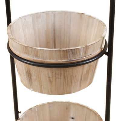 Image showing 5 th LuxenHome 2.2 gal. Wood 2-Tier Cachepot Planters with Metal Stand, Black, 2-Pack