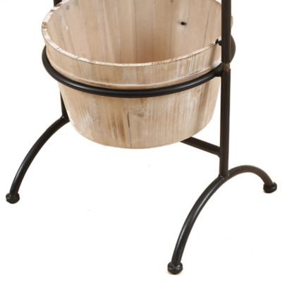 Image showing 6 th LuxenHome 2.2 gal. Wood 2-Tier Cachepot Planters with Metal Stand, Black, 2-Pack