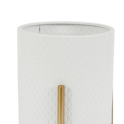 Image showing 6 th LuxenHome Assorted Metal Round Cachepot Planters with Stands, White/Gold, 2-Pack