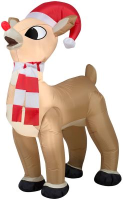 Gemmy Airblown Standing Rudolph with Santa Hat and Scarf Decor