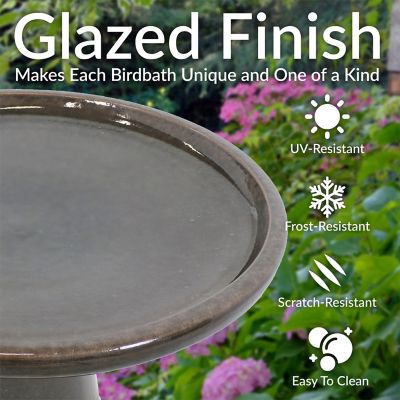 Image showing  21 in. Subtle Transitions UV/Frost-Resistant Ceramic Bird Bath, Gray