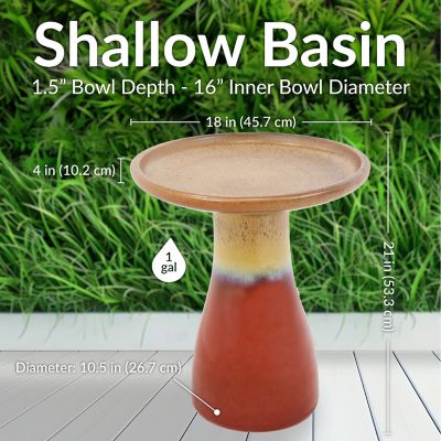 Image showing  18 in. Glazed Ceramic Outdoor Bird Bath, Lemon Cognac