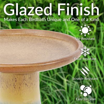 Image showing  18 in. Glazed Ceramic Outdoor Bird Bath, Lemon Cognac
