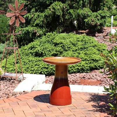 Image showing  18 in. Glazed Ceramic Outdoor Bird Bath, Lemon Cognac