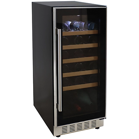 Sunnydaze Decor 33-Bottle Capacity 3.04 cu. ft. Slim Beverage Refrigerator with Wooden Shelves, Stainless Steel