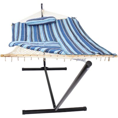 Sunnydaze Decor Rope Hammock and Stand Set, 12 ft., Includes Pad and Pillow