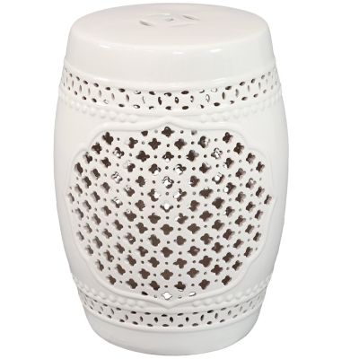 Sunnydaze Decor Marrakesh Lattice Ceramic Decorative Garden Stool - White