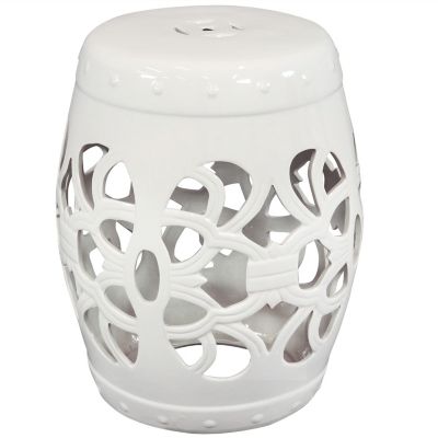 Sunnydaze Decor Knotted Quatrefoil Ceramic Garden Stool Side Table - 18 in. - White