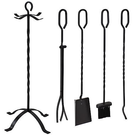 Sunnydaze Decor 14.75 in. Steel Fireplace Tool Set with Stand, 5 pc.