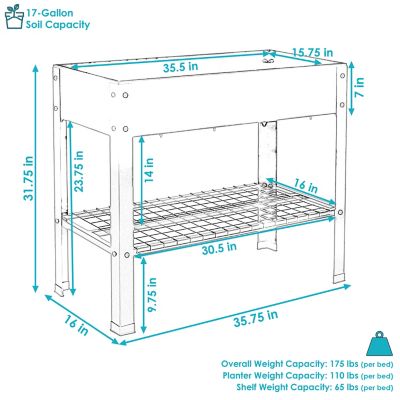 Image showing  Steel Raised Garden Bed with Mesh Shelf, 35.75 x 16 x 31.75in.
