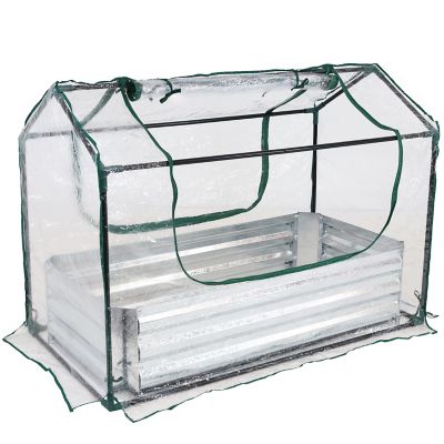 Sunnydaze Decor Clear Steel Raised Garden Bed and Greenhouse Kit, 27 x 50in.