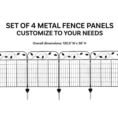Image showing 7 th Sunnydaze Decor 30 in. Winding Vines Metal Garden Fence Panels, Black, 4-Pack