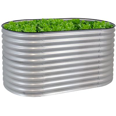 Image showing  Steel Oval Stand-Up Steel Raised Garden Bed, 62.5 x 32in., Silver