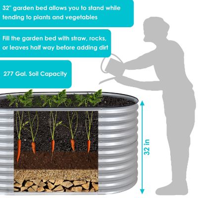Image showing  Steel Oval Stand-Up Steel Raised Garden Bed, 62.5 x 32in., Silver