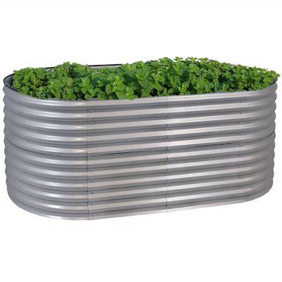 Sunnydaze Decor Galvalume Steel Stackable Raised Garden Bed, 79 in. Oval, Silver