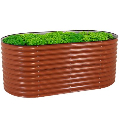Sunnydaze Decor Galvalume Steel Stackable Raised Garden Bed, 79 in. Oval, Brown