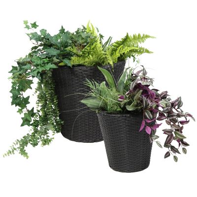 Sunnydaze Decor 6.7 gal. and 3.4 gal. Polyrattan Round Indoor Planter Set, Includes 1 Large/1 Small Planter