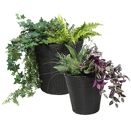Sunnydaze Decor 6.7 gal. and 3.4 gal. Polyrattan Round Indoor Planter Set, Includes 1 Large/1 Small Planter
