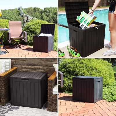 Image showing 8 th Sunnydaze Decor 32 gal. Small Lockable Outdoor Deck Box with Storage and Side Handles, Phantom Gray
