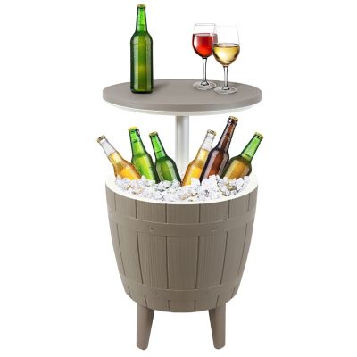 Sunnydaze Decor Faux Wood Design Patio Bar Cooler Table with Height-Adjustable Tabletop - Driftwood