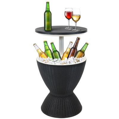 Sunnydaze Decor Rattan Design Patio Bar Cooler Table with Height-Adjustable Tabletop - Phantom Gray