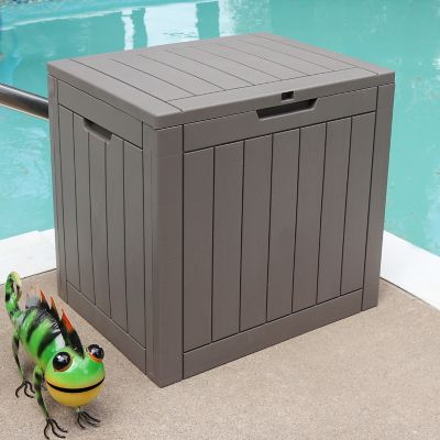 Image showing  110 lb. Faux Wood Grain Outdoor Storage Box, Driftwood