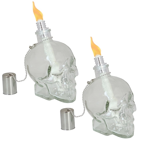 Sunnydaze Decor Grinning Skull Glass Tabletop Torches, Clear