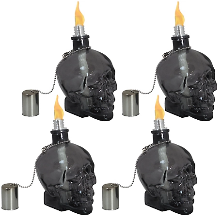 Sunnydaze Decor Grinning Skull Glass Tabletop Torches, Black, 4-Pack