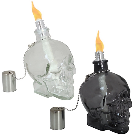 Sunnydaze Decor Grinning Skull Glass Tabletop Torches, Clear/Black, 2-Pack