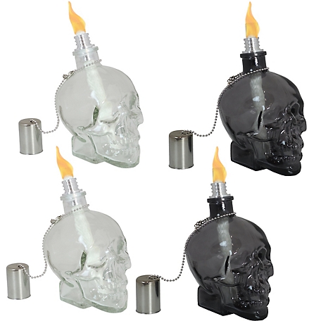 Sunnydaze Decor Grinning Skull Glass Tabletop Torches, Clear/Black, 4-Pack