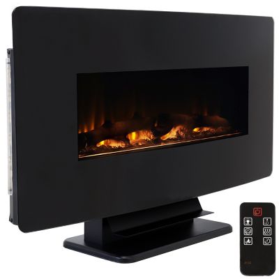 Sunnydaze Decor Electric Indoor/Outdoor Curved Face Indoor LED Fireplace, 35.75 in., Floating/Tabletop, 7 Flame Colors, Black